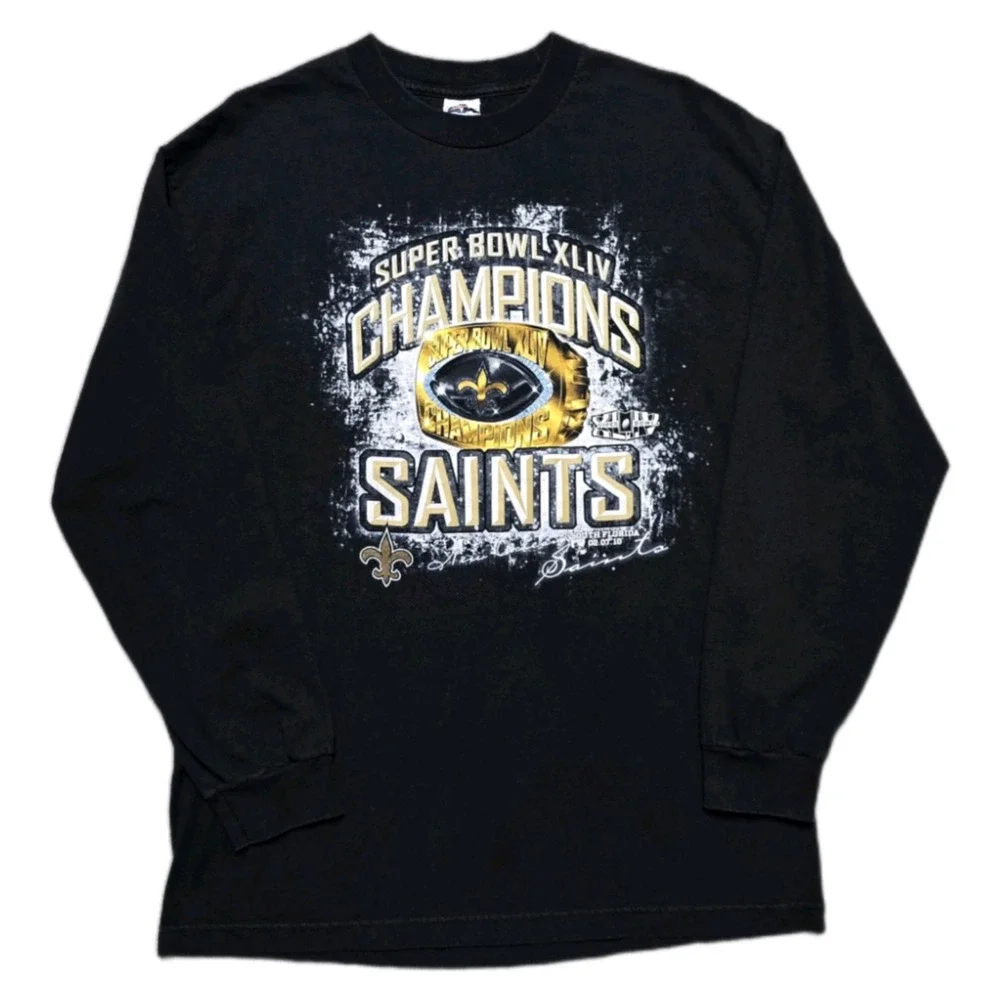 Y2K New Orleans Saints‎ Super Bowl 44 Championship Ring Long Sleeve Shirt Mens L